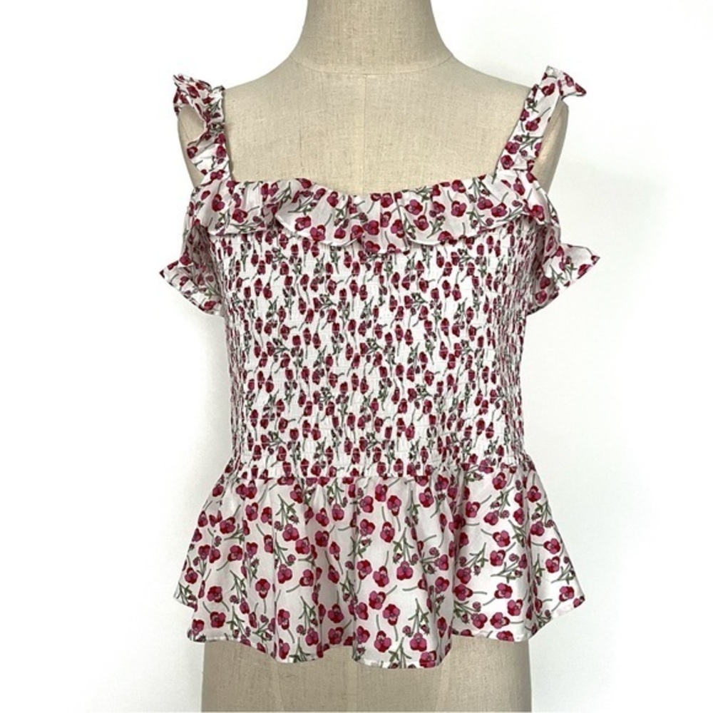 J Crew Smocked Ruffle Top in Liberty® Ros Floral Size Large